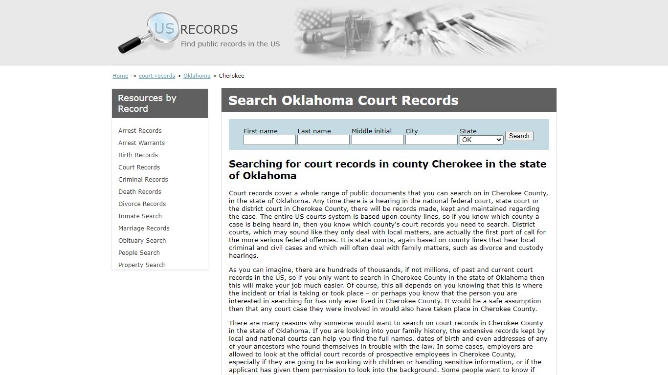 Search Court Records Cherokee Oklahoma | US Records